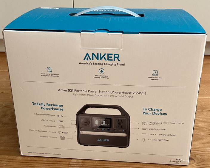 ANKERポータブル電源のパッケージの正面図の写真