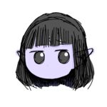 黒髪ボブヘアーで顔色が薄紫のエルフの女の子