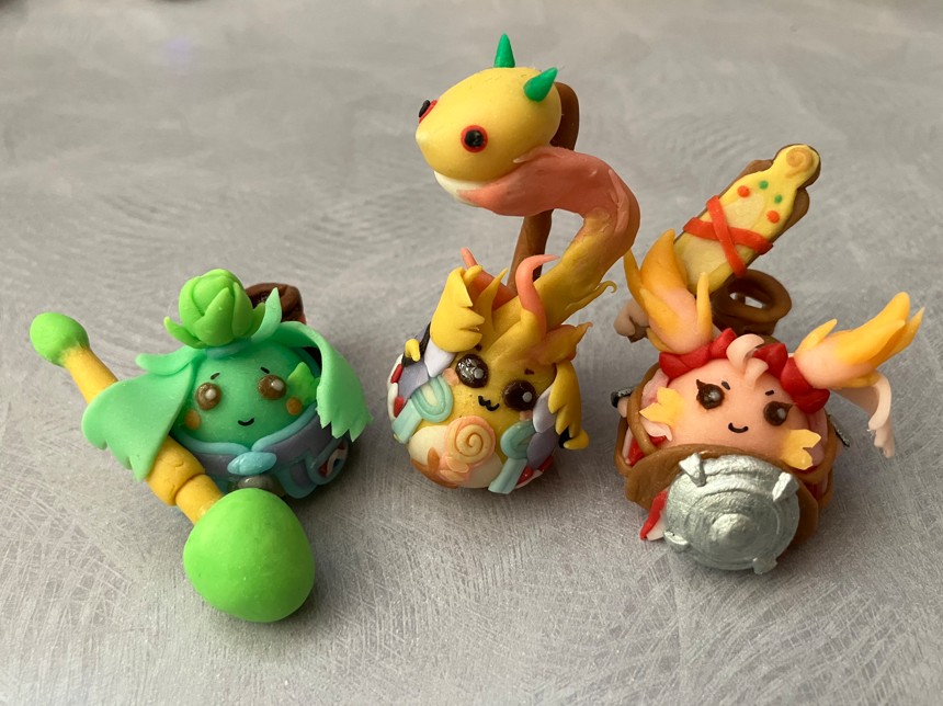 粘土作品 ゼノブレイド ノポン キノ(左)、リキ(中央)、ネネ(右)
