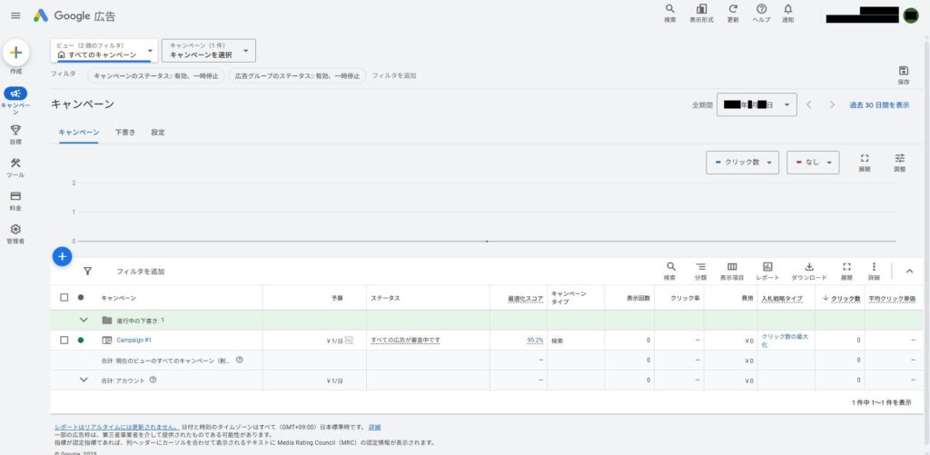 Google広告のキャンペーンの画面