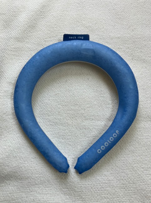 COOLOOP ネックリング L ブルー お出かけ前の写真。冷蔵庫から取り出したところのためカチカチに凍っている。
