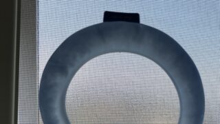 COOLOOP ネックリング L ブルー お出かけ後の陽に透かした写真。２時間の散歩後のため液体化しているものの、固体もまだ残っている。